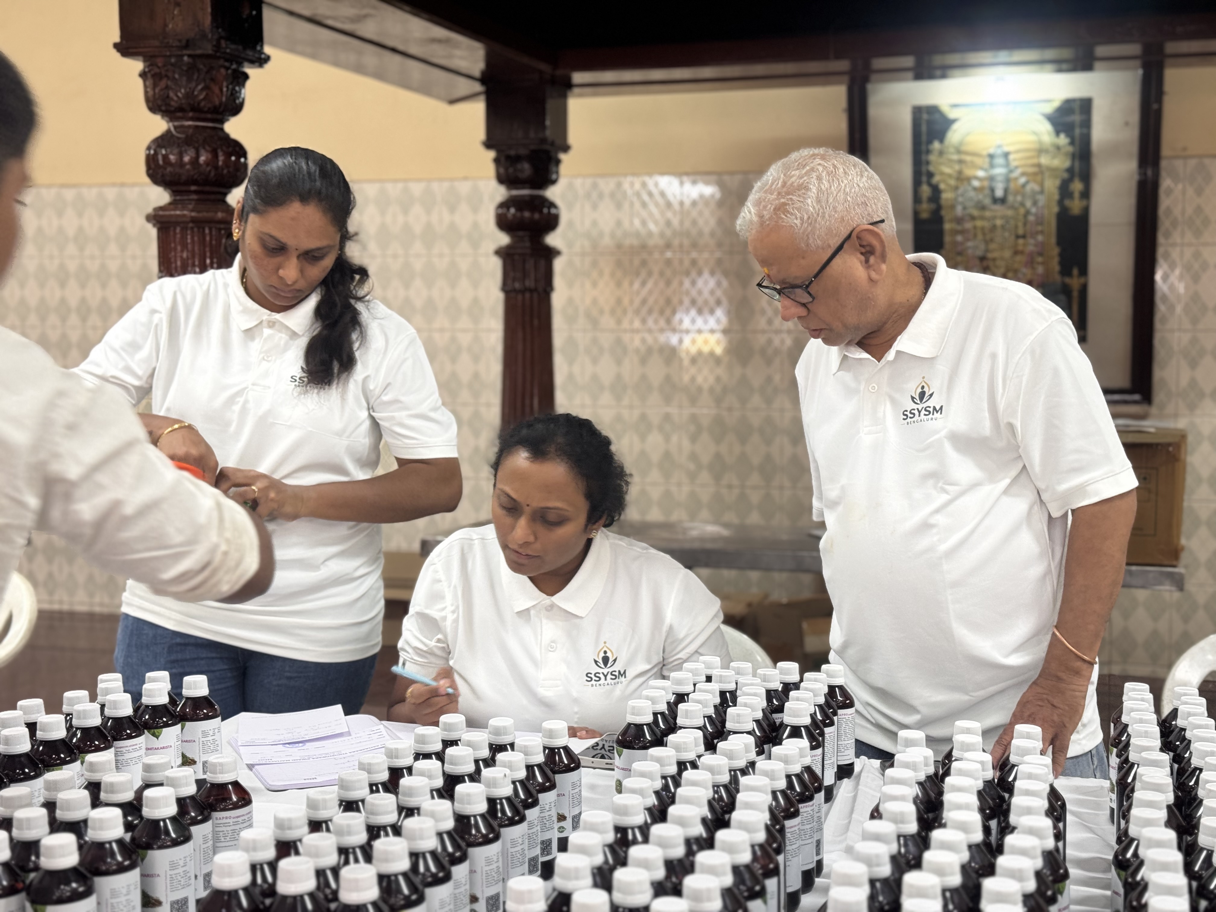 Rows of medicines, carefully counted and checked by volunteers, ready to bring relief to those who needed them most.