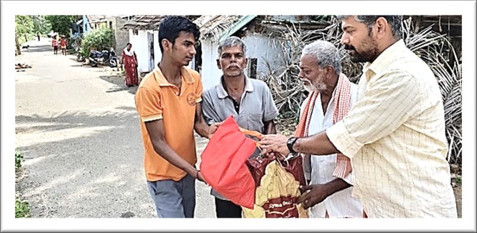 Essentials being handed to an elderly man on the street